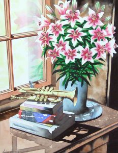 Still Life Trumpet with Books