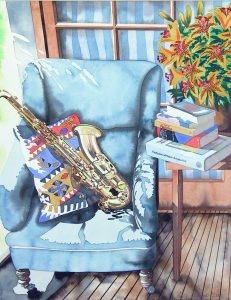 Still Life Saxophone with Books